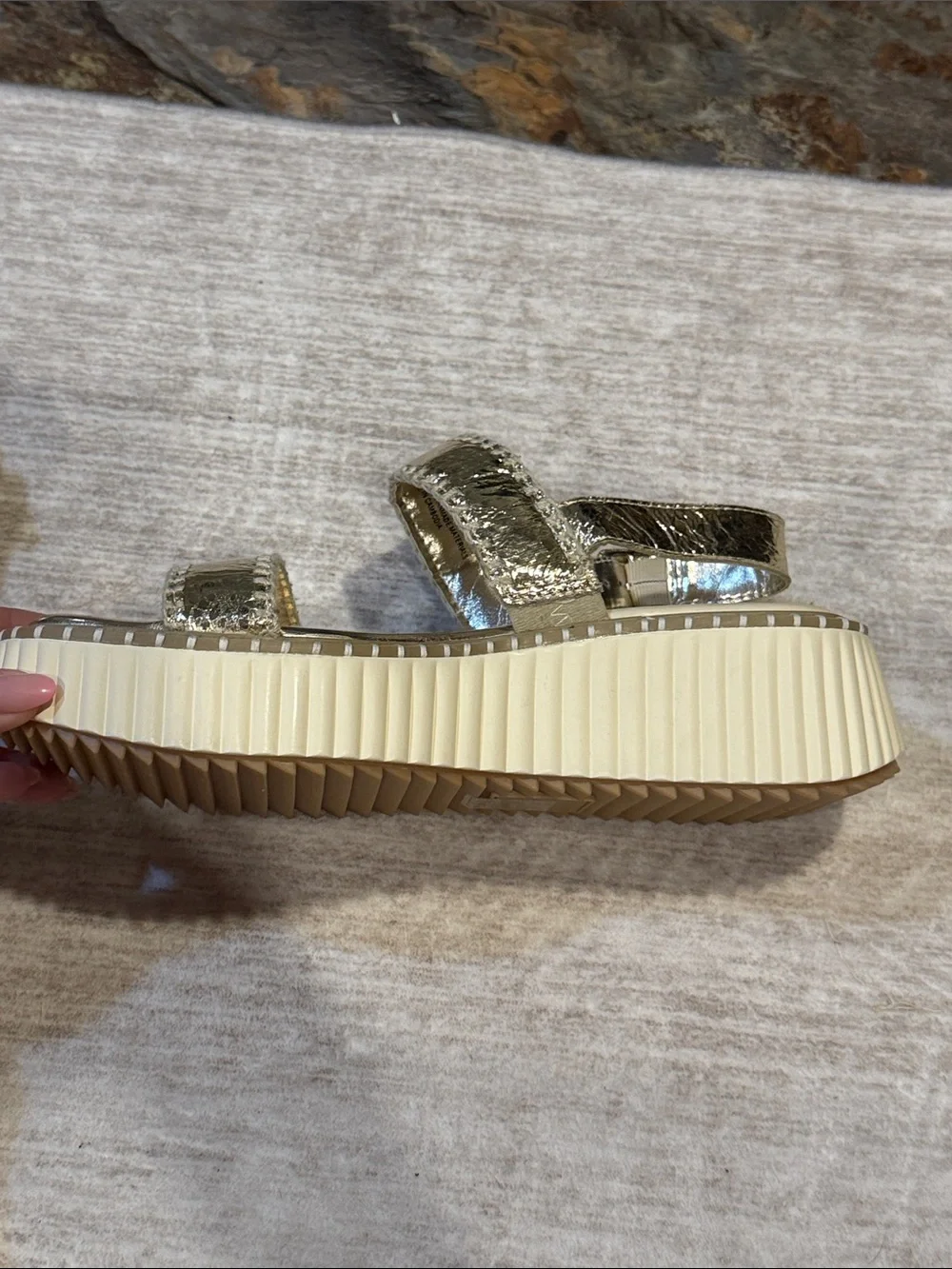 Dolce Vita women’s size 7.5 Shimmery Gold Strappy Platform Sandals. Like new